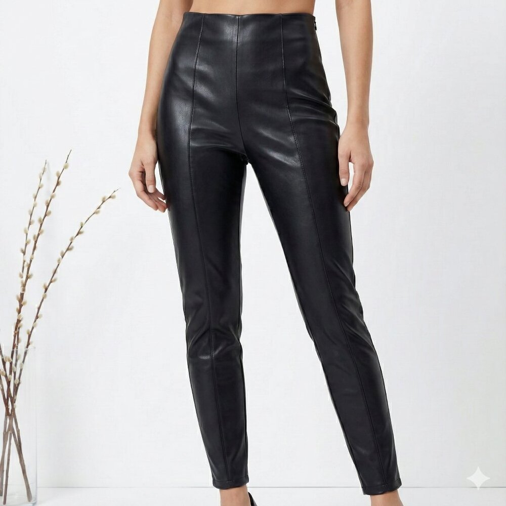 Zara High-Rise Faux Leather Leggings with Front Seams & Side Zip